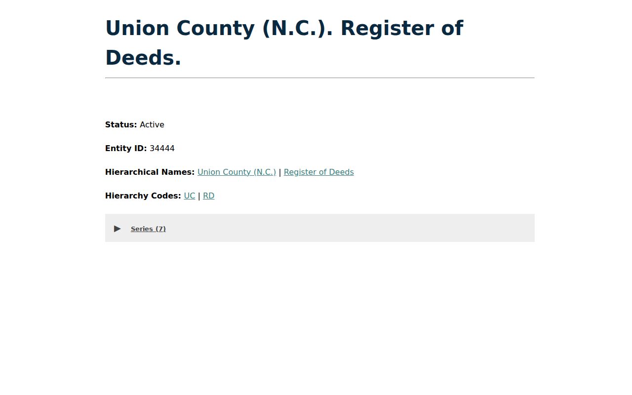 Waxhaw historical records catalog for Union County Register of Deeds archives