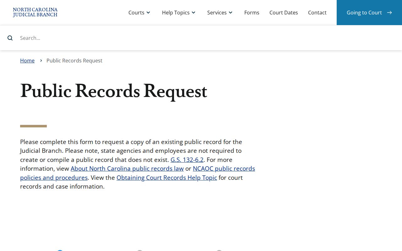 Waxhaw open records request screen from the North Carolina Judicial Branch
