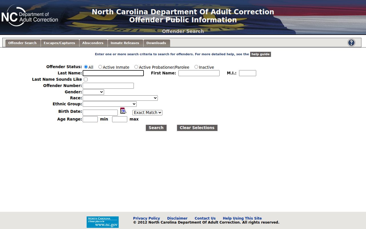 Waxhaw correction records search in the North Carolina offender database