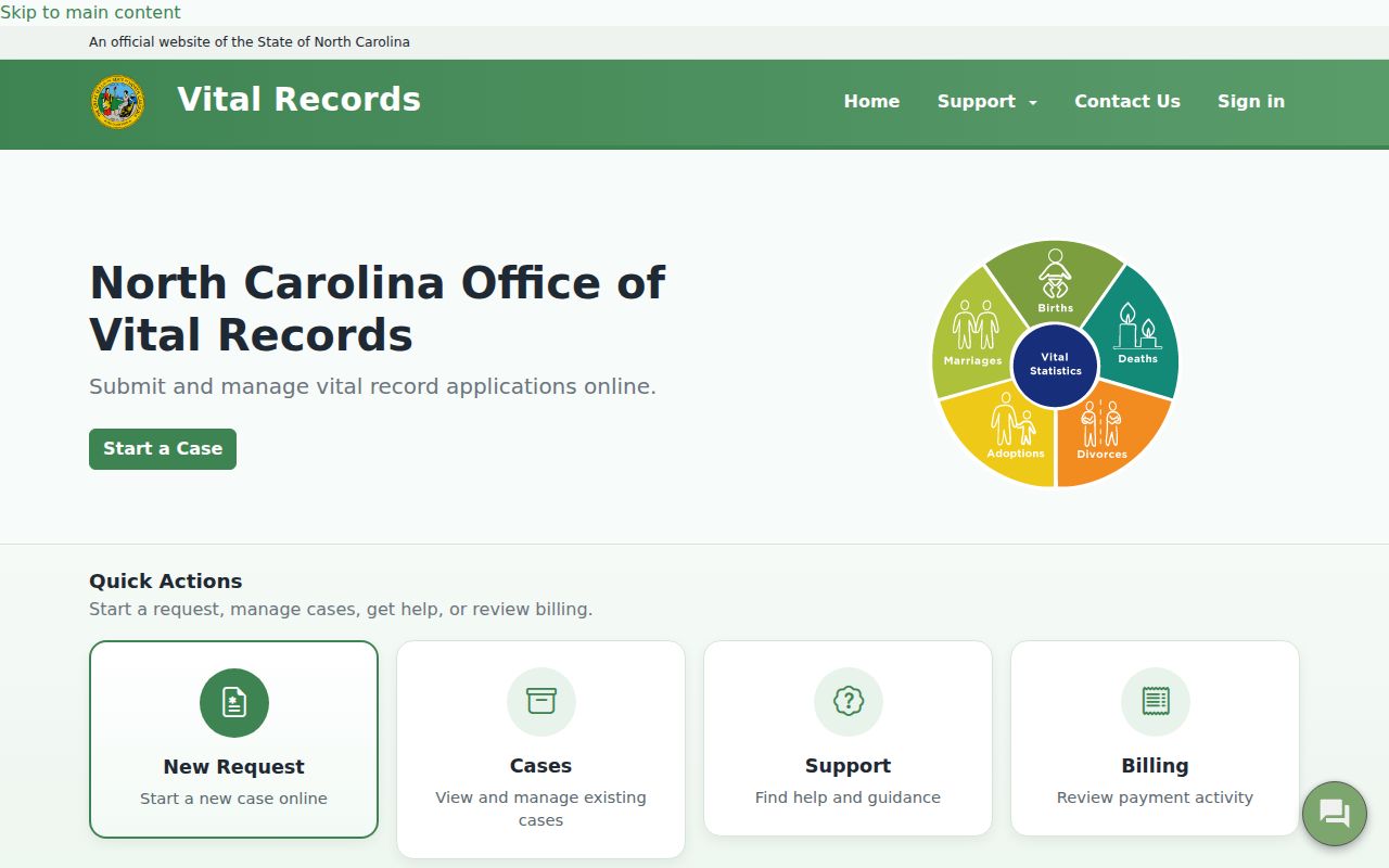 Waxhaw vital records access through the North Carolina service portal